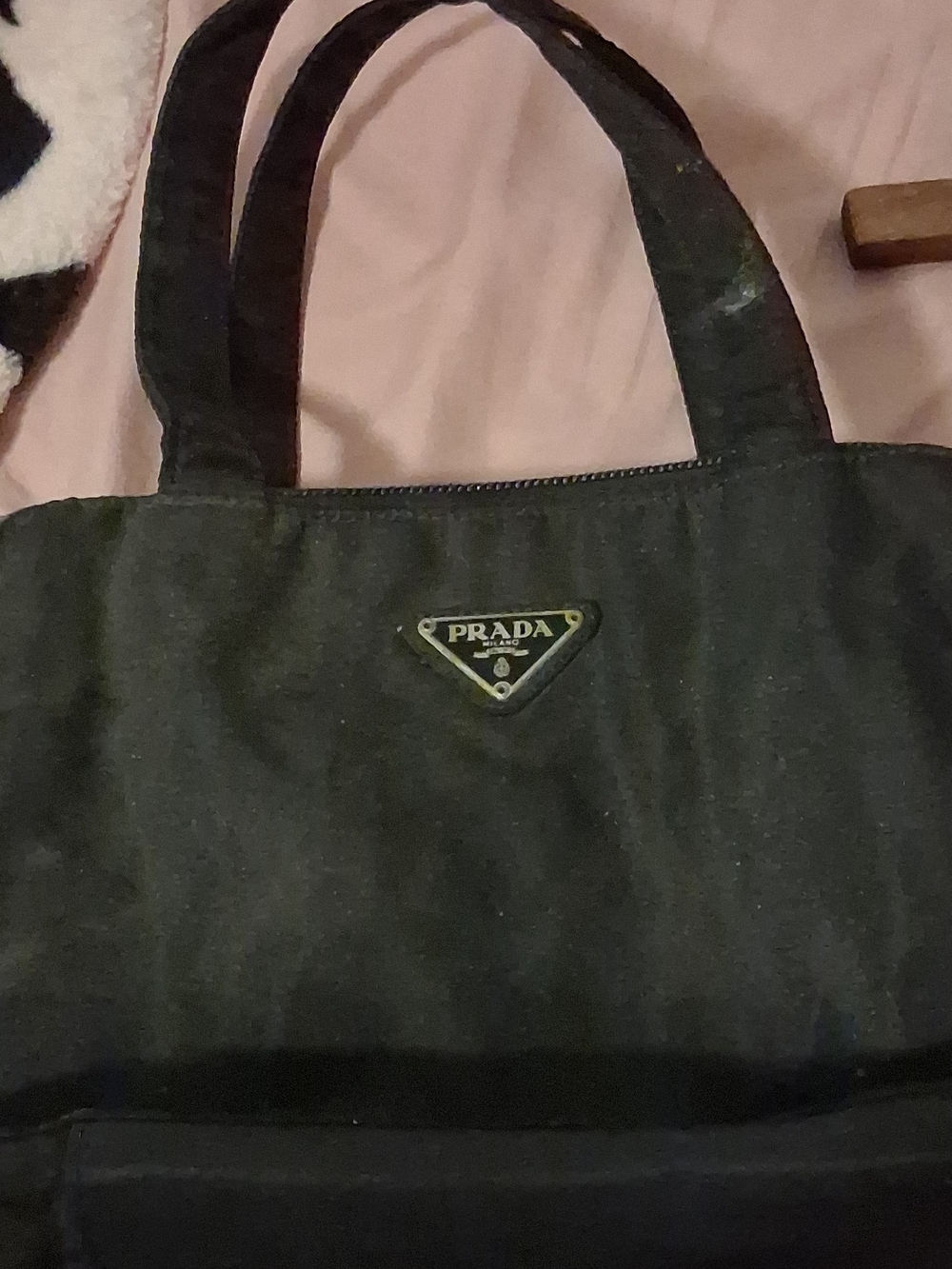 PRADA Black Nylon Tote Bag with Triangle Logo